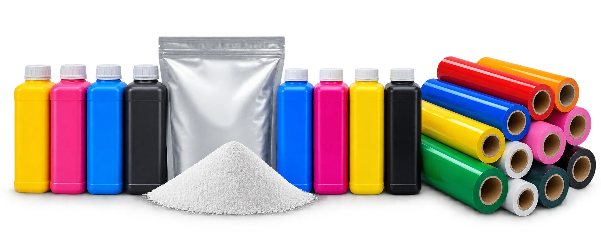 DTF printer inks, powder, and UV DTF film