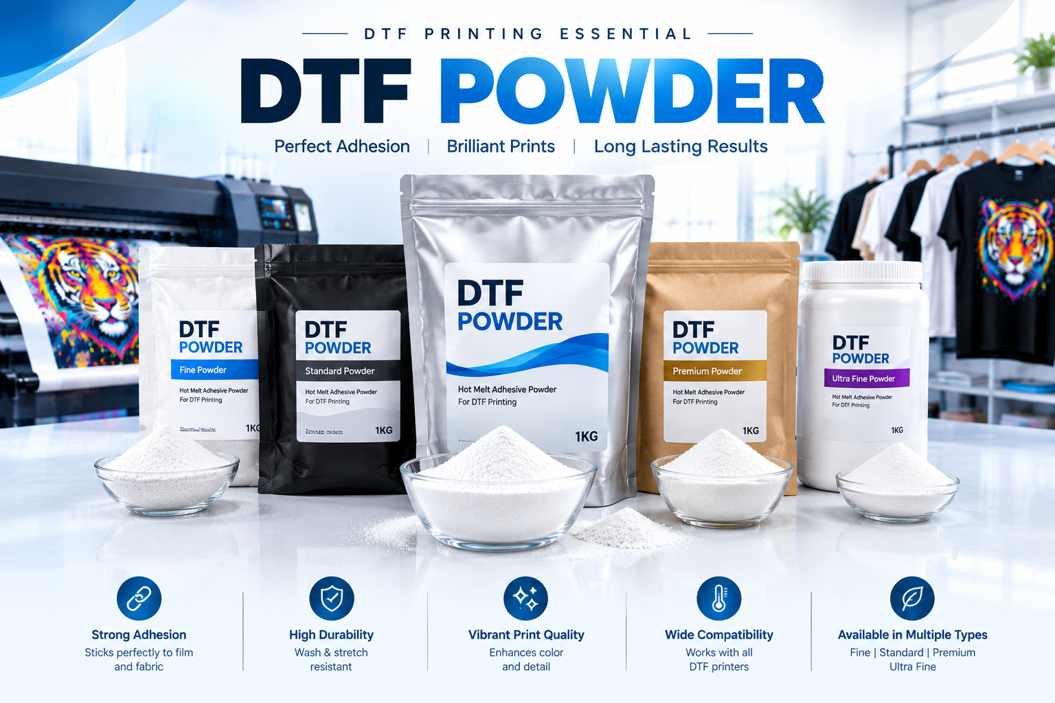 white TPU DTF hot melt powder for transfers