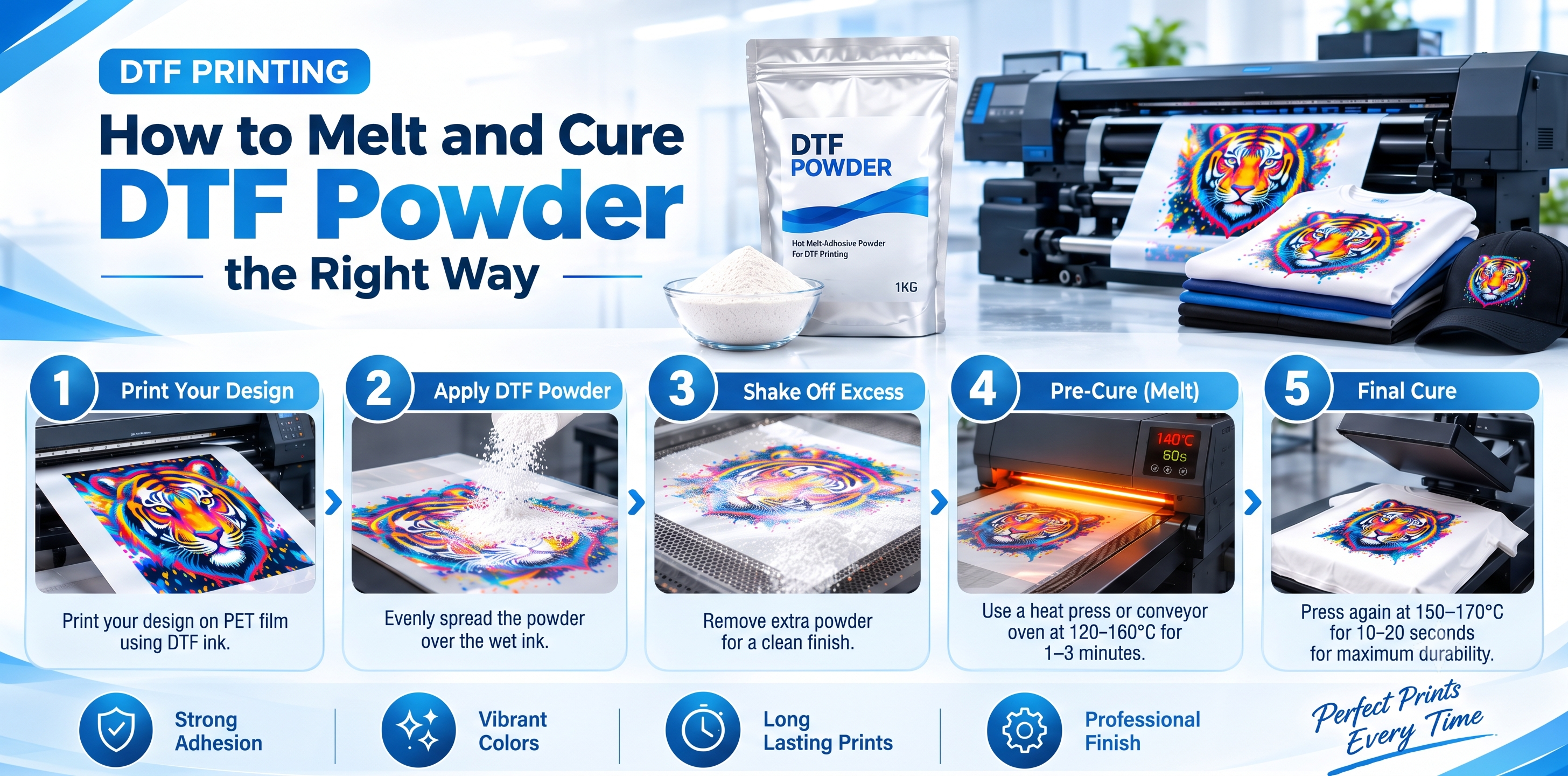 DTF powder melting to translucent on cured transfer film