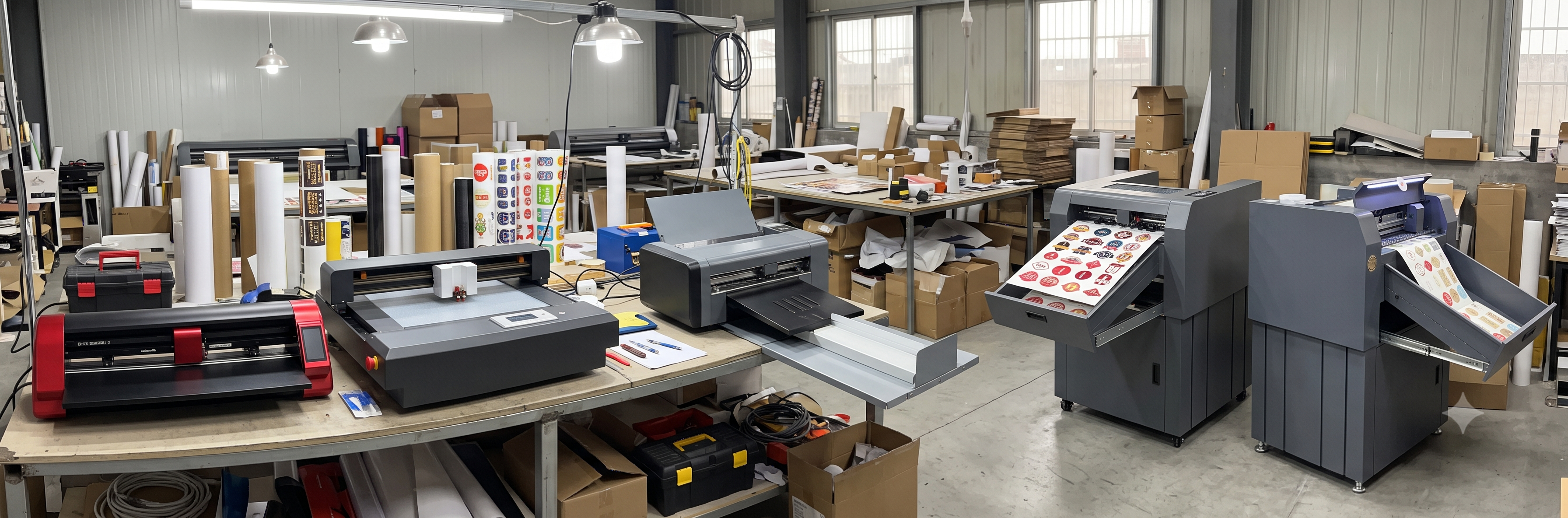 dual head cutting plotter with two tool stations cutting vinyl and cardboard