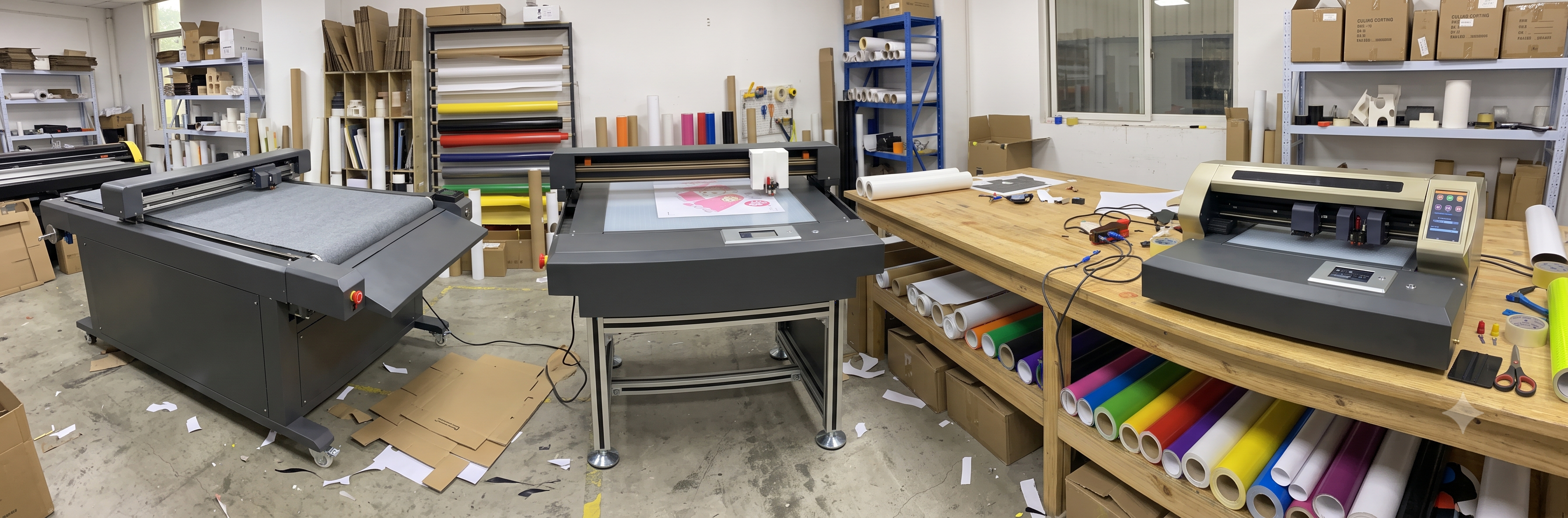 flatbed cutting plotter with vacuum table cutting printed sheets
