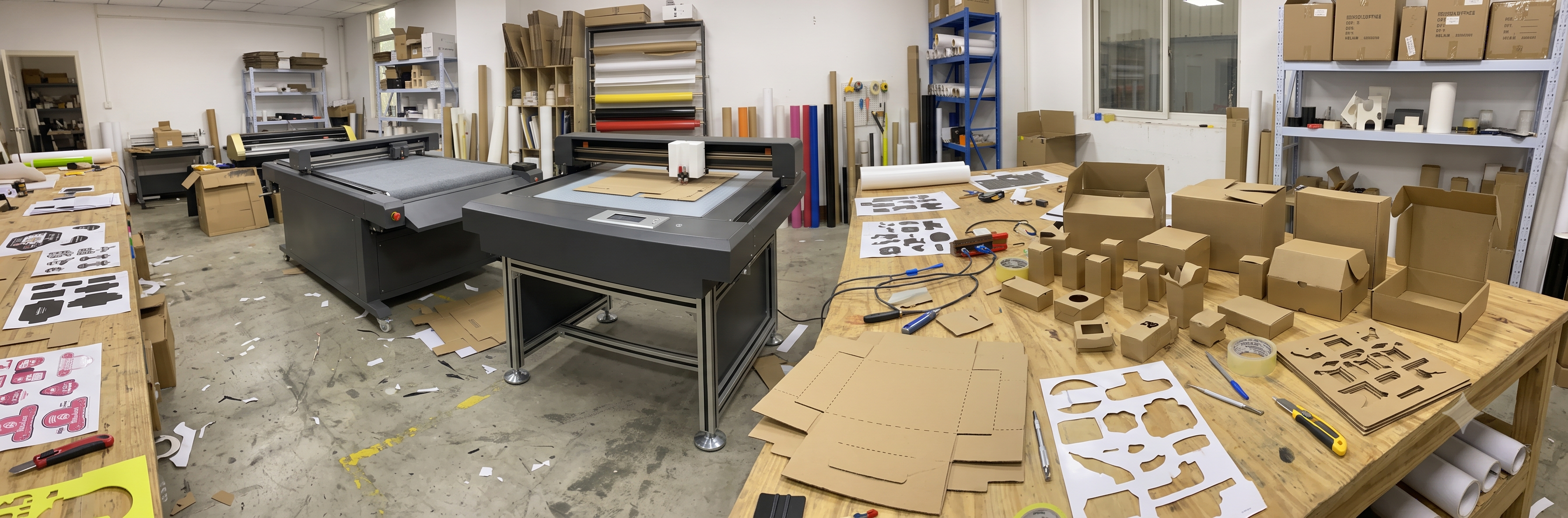 printed stickers cards and box samples cut on flatbed plotter