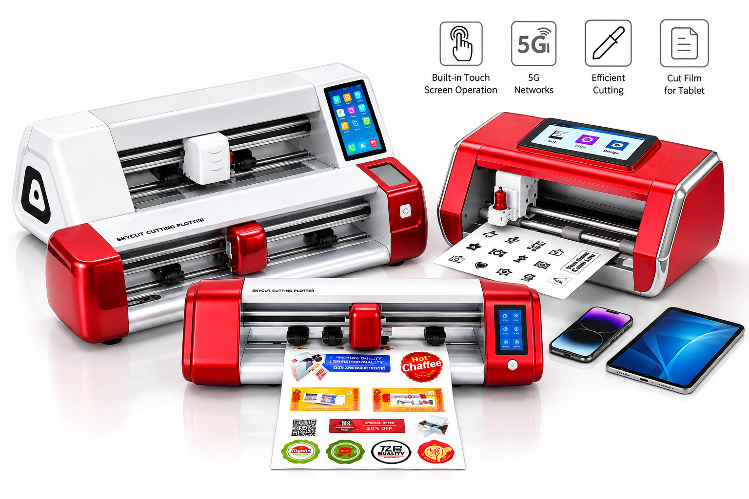 Mobile skin cutting machine cutting a phone skin