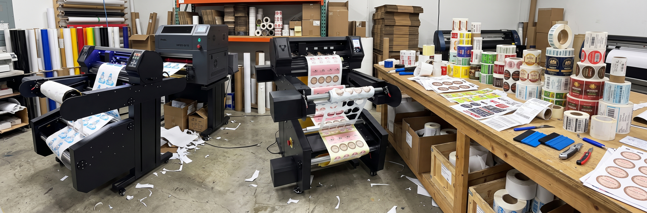 product and shipping labels cut on roll to roll label plotter